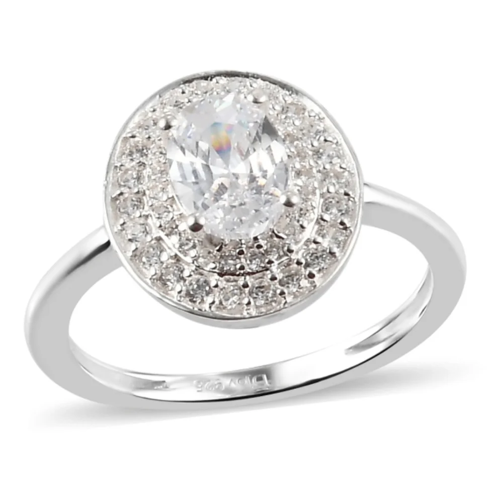 HALO WHITE SAPPHIRE RING IN SOLID STERLING SILVER - Picture 2 of 4